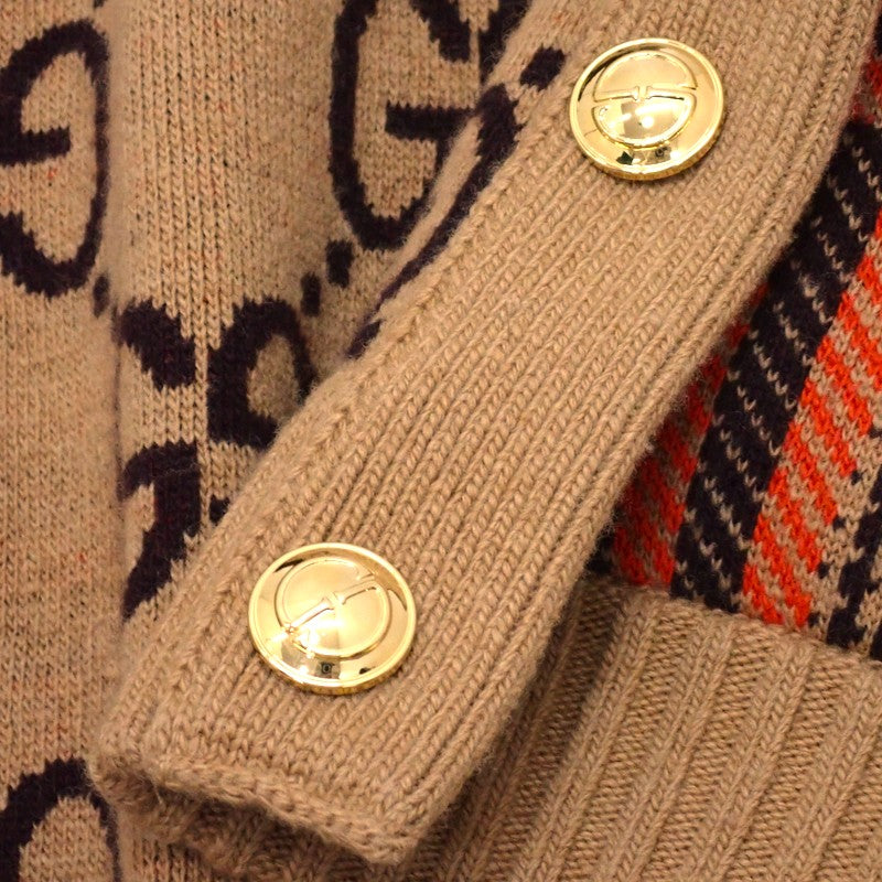 グッチ GUCCI GGチェック S 699872 カーディガン ウール ベージュ メンズ【中古】【Aランク】