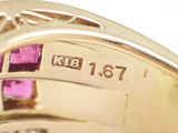 K18YG デザインリング ルビー 1.67ct ダイヤ 0.33ct ゲージ棒11号