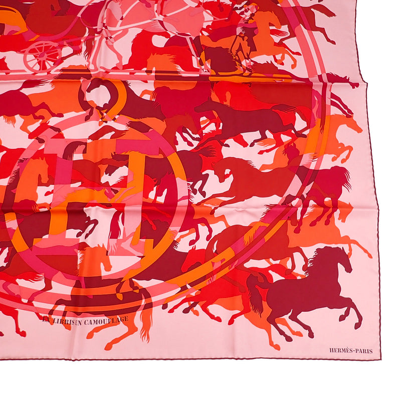 【Sランク】HERMES エルメス カレ90 エクリブスのカモフラージュ EX LIBRIS EN CAMOUFLAGE スカーフ シルク100% ピンク【ISEYA】