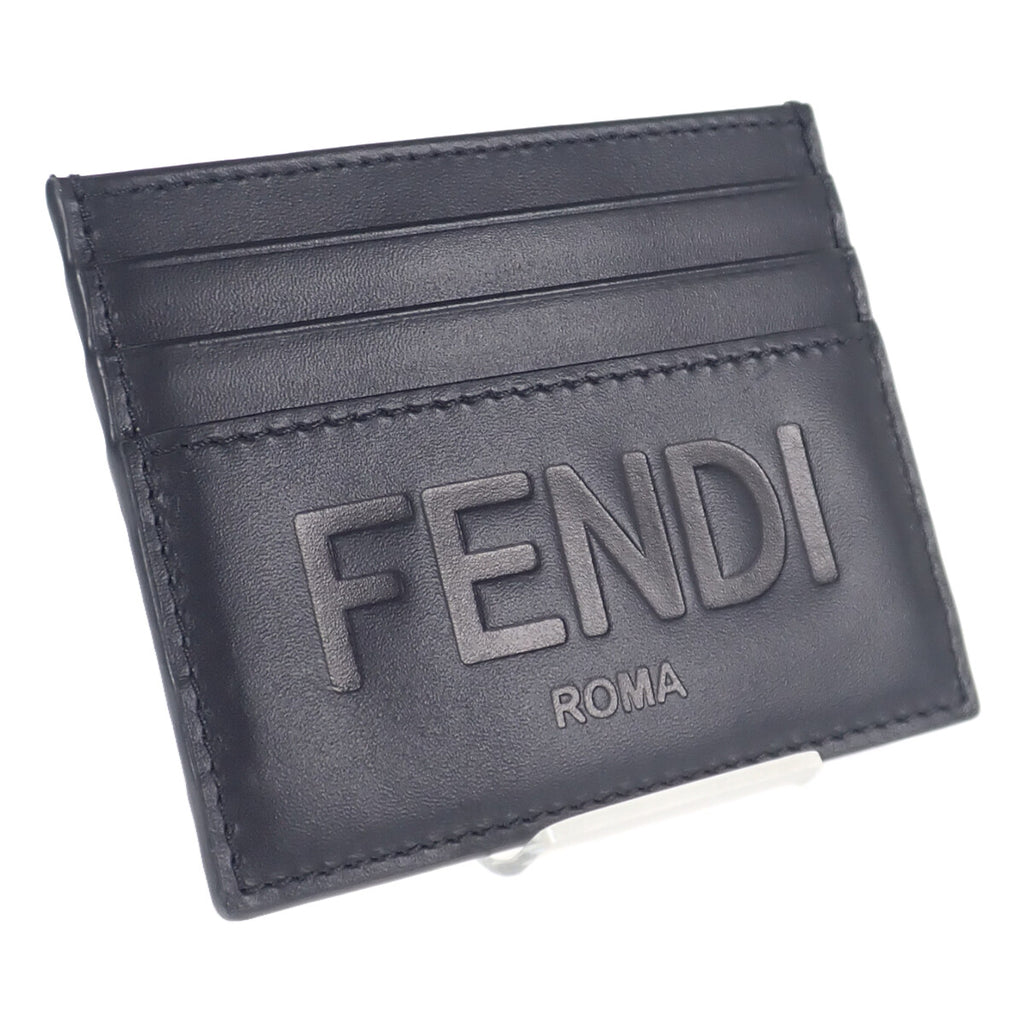 【ABランク】FENDI フェンディ ロゴ カードケース 7M0164 AFCL F0GXN カーフスキン ブラック【ISEYA】
