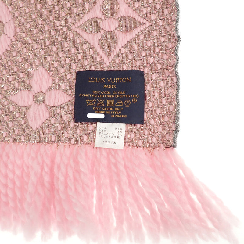 エシャルプ ロゴマニア シャイン ローズバレリーヌ マフラー 刺繍 ウール シルク ライトピンク シャンパンゴールド財布小物