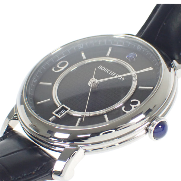 エピュール メンズ 腕時計 WA021202 SS レザーベルト ブラック文字盤