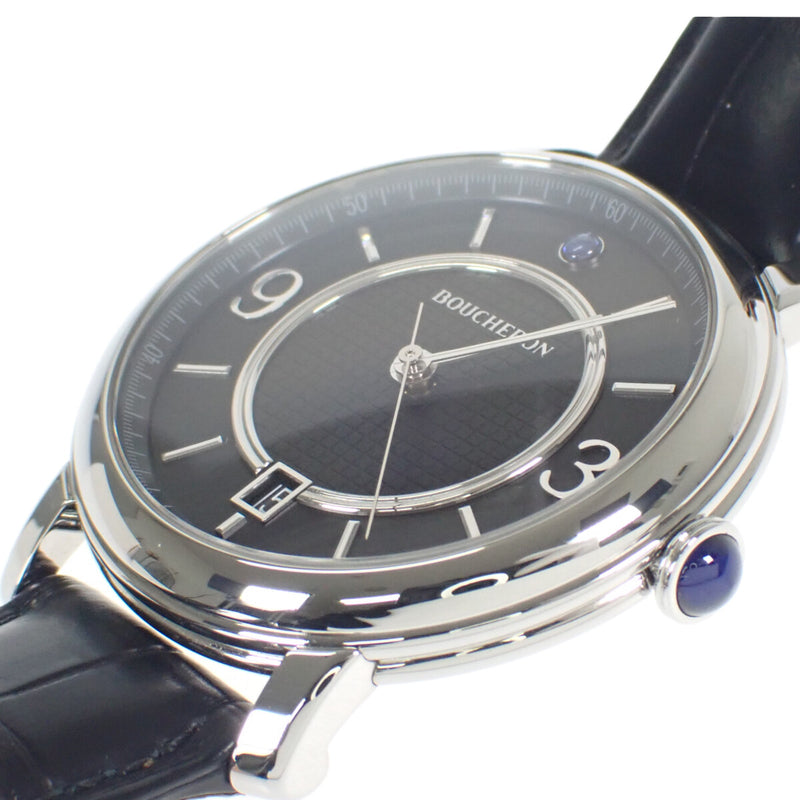 【Aランク】BOUCHERON ブシュロン エピュール メンズ 腕時計 WA021202 SS レザーベルト ブラック文字盤【ISEYA】