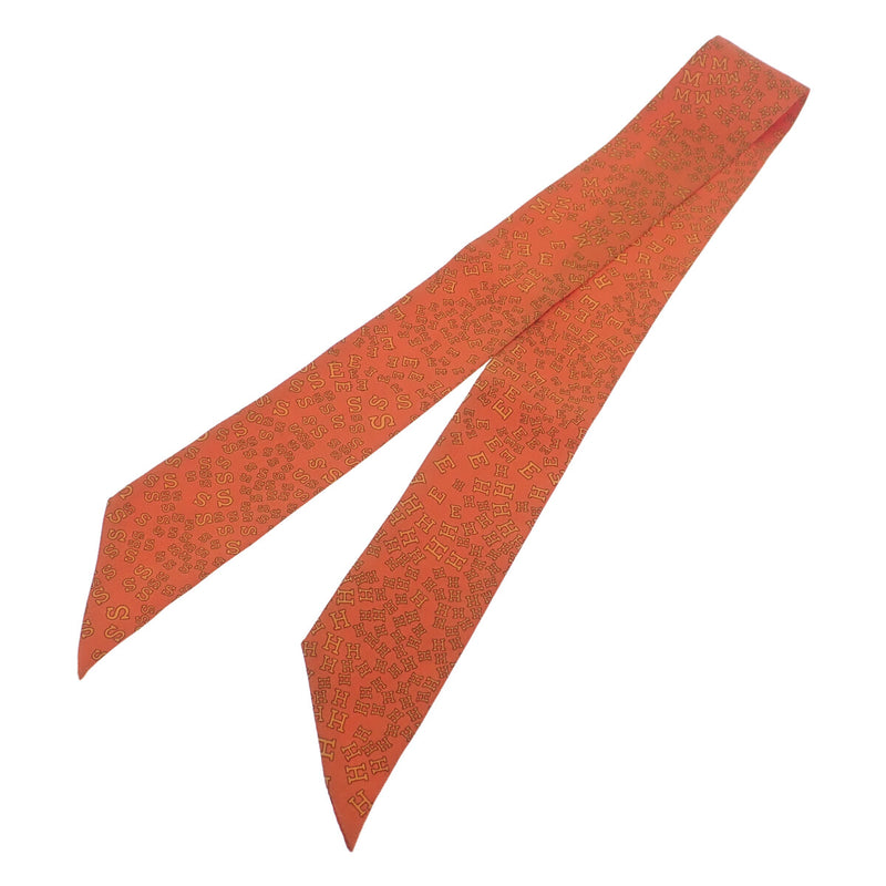 【ABランク】HERMES エルメス ツイリー スカーフ ロゴ シルク100％ オレンジ レディース 小物 ブランド アクセサリー【ISEYA】